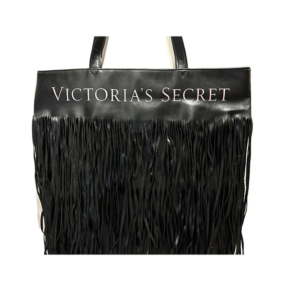 Women’s Victoria’s Secret Black Faux Leather Bohemian Fringe Limited Tote bag - Picture 1 of 9